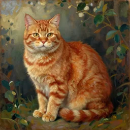vintage beautiful painting of a red fat cat in mary cassatt style