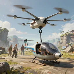 pudge hooking gyrocopter with chen helping in background, unreal 5, high detailed, fantasy matte painting, super wide angle