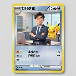 holographic pokemon card based on an office worker, highly detailed, business attire, hit points, information