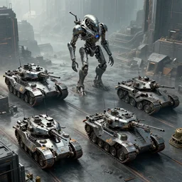 sleek nanite tanks, combined arms combat, alien planet, phalanx, vanguard. urban, cyberpunk, dieselpunk, mechanised, armor, augmented, militaristic, war, nanite, dystopian. trending on artstation