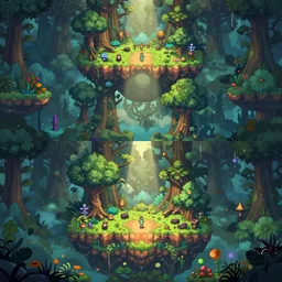 magical enchanted forest, background parallax layer from a gorgeous indie platform game, stylised, rich and vibrant, intricate, detailed, volumetric fog