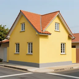 beautiful banana yellow house next to corner of 2 streets with orange roof tiles