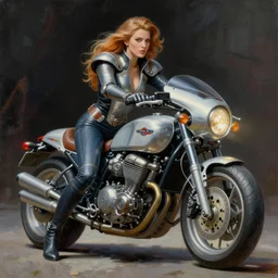 moebius and ralph mcquarrie style retro motorbike motorcycle futuristic sci - fi painting, knight rider