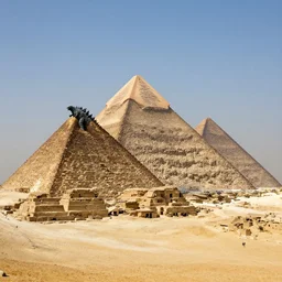 wide angle view, godzilla ruins futuristic pyramid giza, photorealistic, insanely detailed, daylight, tele photo lens, 8 k