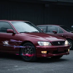 hyper realistic, high detail photo of 2 0 0 2 burgundy lexus es 3 0 0, vogue tires, beautiful, dreary lighting