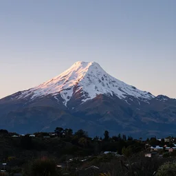 A photo of Mt Taranaki in New Zealand at dawn, Long shot, shot on Ektachrome E100 film, rule of thirds, trending on Instagram, award winning photography