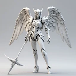 complex 3 d render hyper detailed ultra sharp full length of a beautiful ornate biomech valkyrie princess angel of death holding a scythe, gorgeous, skeletal wings, steampunk, d & d, medieval dark fantasy, battle armor, fiery aura, dynamic, intricate, zbrush, octane render, 8 k, hd, cinematic, resin, rim light, symmetrical, proportional, art by takeshi obata & satoshi kon & artgerm & billelis & wlop & hirohiko araki