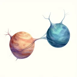 illustration of two planets connected as neurons.