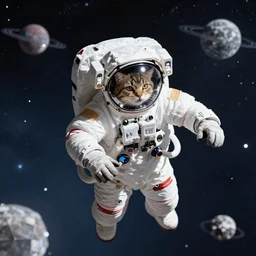 a cat astronaut floating in space