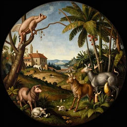 Florence with tropical fauna, renaissance painting, detailed