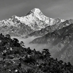 ink landscape, himalayas, by berkey, john