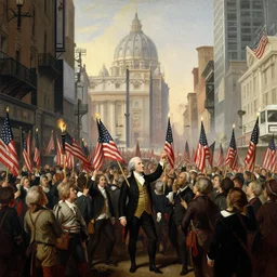 the assassination of george washington in times square large croud american flags carrying torches by gerard seghers, the denial of st. peter