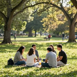 a stipple of a group of people having a picnick in a park on a sunny afternoon