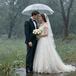 A romantic wedding  in the rain, painting by Leonid Afremov
