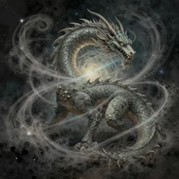 a shapeless extraterrestrial nagas made of space and time, weaving dust of predetermination and a state of utter confusion across the universe, muted colors, fantasy illustration, digital art