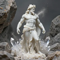 highly detailed photography of poseidon with crystals, dust particles, big rocks, sharp focus, dramatic scene, aesthetic, dynamic lighting, elegant, harmony, masterpiece, by jenny saville, by ben aronson, by james jean, by roberto ferri, by jeremy mann, by lucian freud, by kent williams, high quality