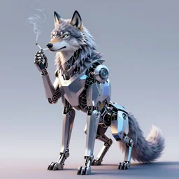 a a robotic wolf smoking a cigarette vibrant lighting, elegant, highly detailed, smooth, sharp focus, illustration, beautiful, geometric, trending on artstation, full body, cinematic, artwork by borovikovsky
