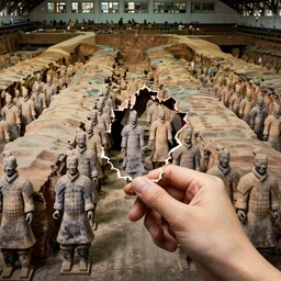 A performance art. A rip in spacetime. Did this device in her hand open a portal to another dimension or reality?! terracotta warriors by Jean Delville, by William Gropper rigorous, ornate