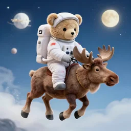 A photo of a teddy-bear astronaut riding a space-moose