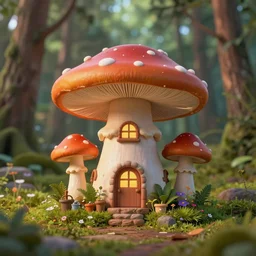 Fabulous magic mushroom house in the forest, trending on artstation, 30mm, by Noah Bradley