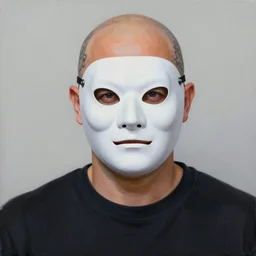 painting of mr. clean cosplaying as gigachad, wearing a halloween mask, tattoo on bald head