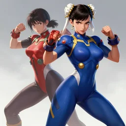 young female character in a plugsuit inspired by chun li and ling xiaoiy from tekken, digital art made by makoto shinkai and wlop, anatomically correct, extremely coherent, battle pose hd