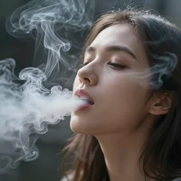 swirling, thick smoke coming from a young woman's mouth, closeup!!, thick swirling smoke everywhere, by conrad roset, trending on artstation
