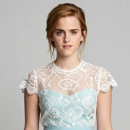 fashion model emma watson dressed in pastel cut paper lace, photo, 8k, incredibly detailed