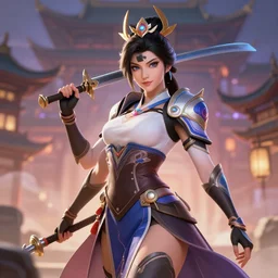 chinese warrior woman, hanfu, overwatch style, background chinese traditional architecture, arcane, highly detailed, digital art, pixiv fanbox, trending on artstation, ray tracing, volumetric lighting, sharp focus, hq, by artgerm, wlop, greg rutkowski, miyazaki hayao
