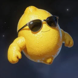 anthropomorphic lemon badass muscular lemon character wearing cool sunglasses flying through space, by Frank Frazetta, trending on artstation, highly detailed