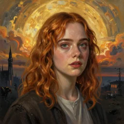 Elle Fanning in the painted world of Stranger Things, head and shoulders masterpiece, apocalypse, golden hour, cosmic horror, artstation, in the style of Andrew Wyeth and Edward Hopper and Bosch, extremely detailed