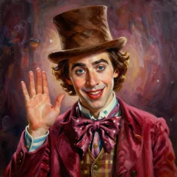 portrait of nathan fielder dressed as willy wonka, realistic oil painting
