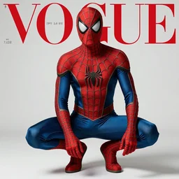 spider man fashion in the 7 0's. studio photo. vogue magazine cover with text. highly detailed