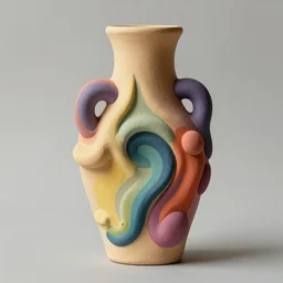 a vase, thermoplastic - elastomer, abstract sculpture, retro - vintage, neo soul, mixed media with claymorphism, matte color palette, designed by artstationhq, retro, 3 - dimensional, gouache 3 d shading, tilt shift, low fi,