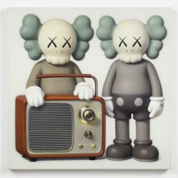 radio by shusei nagaoka, kaws, david rudnick, airbrush on canvas, pastell colours, cell shaded, 8 k