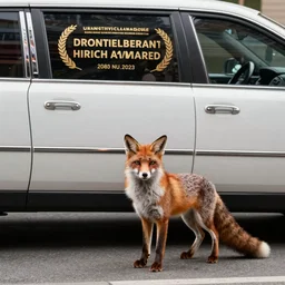 fox stood next to a limousine, award winning photograph