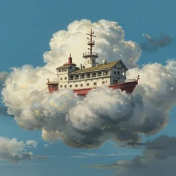 a studio ghibli cloud ship