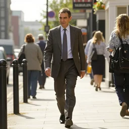 mr. bean walks down a street on a sunny day by a. j. casson