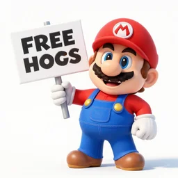 super mario holding a sign that says free hotdogs, highly detailed, extremely high quality, hd, 4 k, 8 k, canon 3 0 0 mm, professional photographer, 4 0 mp, lifelike, top - rated, award winning, realistic, detailed lighting, detailed shadows, sharp, no blur, edited, corrected, trending
