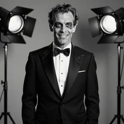 a beautiful fashion portrait photograph of a friendly good looking zombie in a tuxedo, studio harcourt, black and white, fashion photography, paolo roversi, richard avedon, chiaroscuro, trending on artstation, ultradetailed, octane render, 8 k hd, unreal engine, 5 0 mm, sharp focus, studio light photography, high definition, irving penn, n - 9