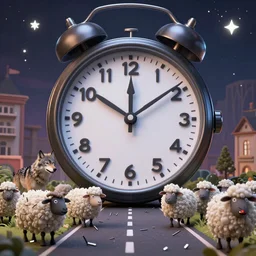 1 2 o'clock, wild wolf in town square, sheep on the road with nails, stars with teeth in the sky, midnight scene, detailed, 3 d, intricate details, by vincent di fate, artgerm, smooth gradients, octane render, 8 k, volumetric lightning, high contrast, depth of field, coherent face