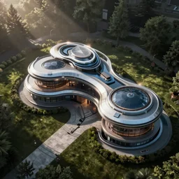 futuristic mansion, hd arial photo