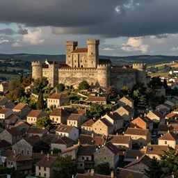 realistic photo of a town, settlement, buildings, detailed scenery, medieval time period