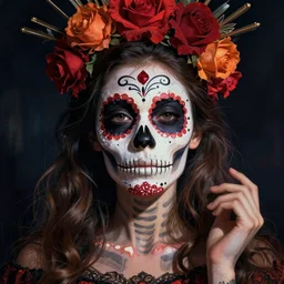 illustration of a sugar skull day of the dead girl, art by alesso baldovinetti