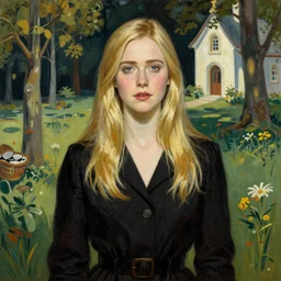 Norman Rockwell painting of Elle Fanning in the painted world of Dark Souls