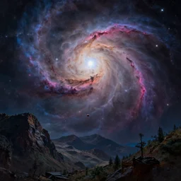 A highly detailed 4K fantasy matte painting of a nebula in the sky mountains, zdzislaw beksinski, ArtStation, CGSociety, Unreal Engine
