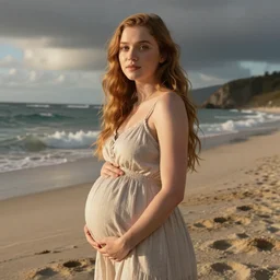 pregnant Sadie Sink on a beach