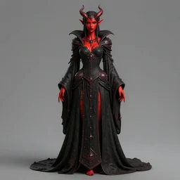 full length complex 3 d hyper realistic smooth ultra sharp render of a gorgeous!! red skin!!! robed princess demoness sorceress woman | beatiful demon girl, black robes!!! | d & d, medieval, fantasy | intricate, high quality | art by oh jinwook + 吵 集 仁 儿 on artstaion + takeshi obata + alphonse mucha + wlop + artgerm