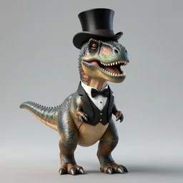 a anthropomorphic T-rex in gentleman's clothing and top hat, portrait