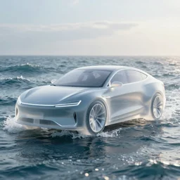 a translucent concept car styled after oceans waves, hyperrealistic, back lighting, soft focus, 8k